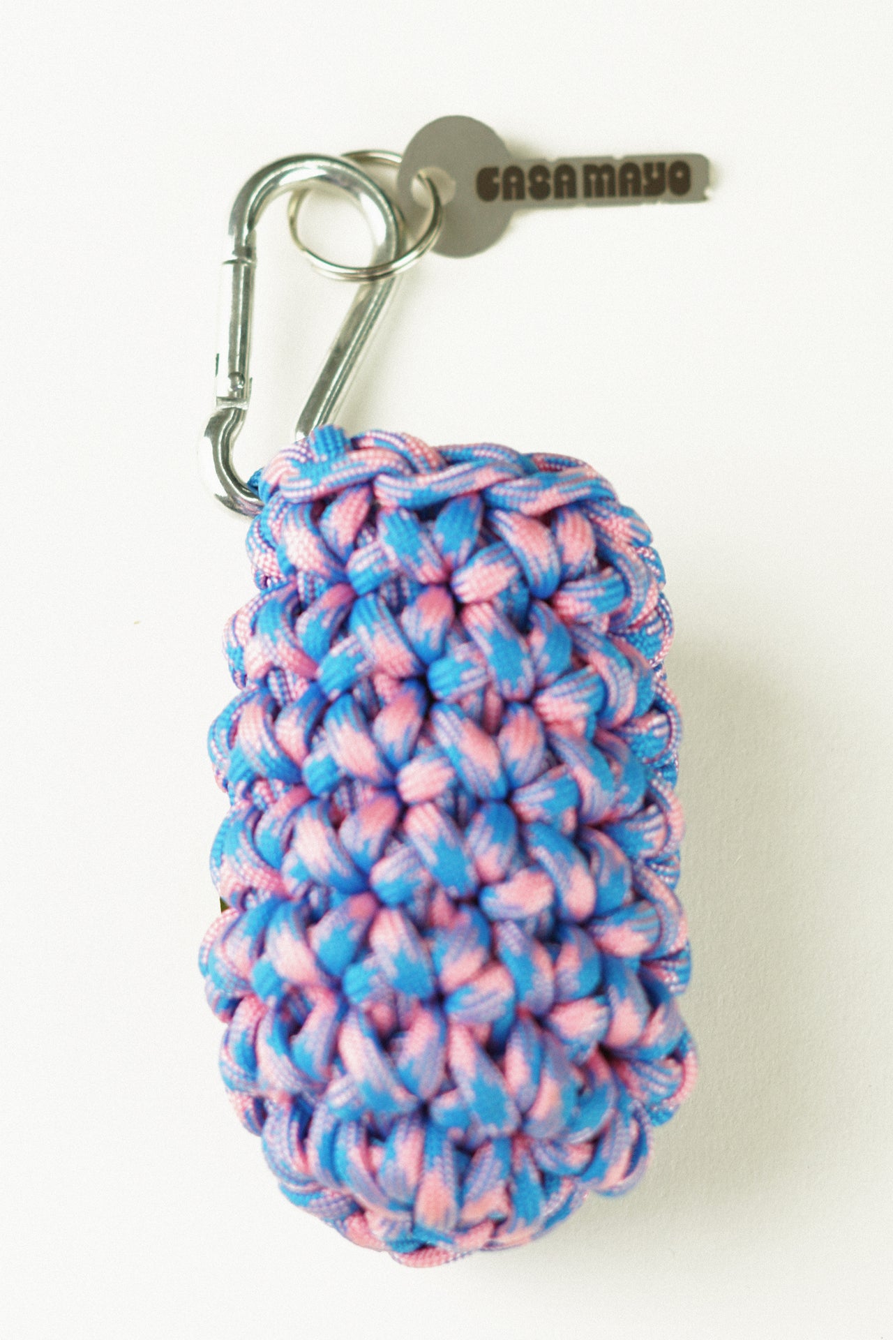Blue and pink pet bag holder made of paracord rope